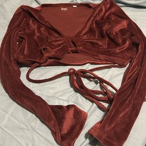 Crop long sleeve low cut shirt